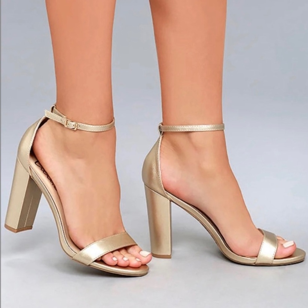 LULU’S Taylor Gold Ankle Strap Heels